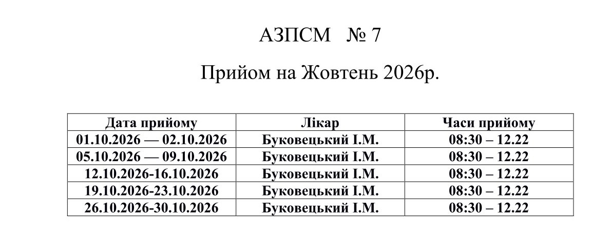 Графіки прийому лікарів